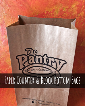 Block bottom counter bags printed for a bakery